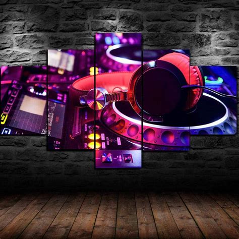 CHENDA Print Painting Canvas 5 Pieces DJ Night Turntable HD Scene Wall Art Painting for Home ...