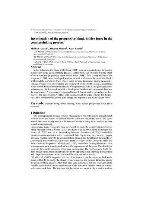 (PDF) Investigation of the progressive blank-holder force in the countersinking process