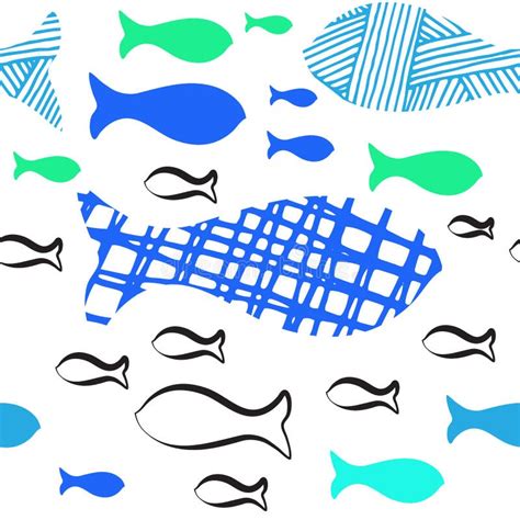 Hand Drawn Doodle Fishes Vector Seamless Pattern Isolated Stock Vector - Illustration of drawing ...