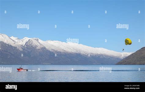 Lake Wakatipu, Queenstown , New Zealand. Tourists enjoy activities on Lake Wakatipu, Queenstown ...