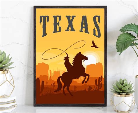 Retro Style Travel Poster, Texas Vintage Rustic Poster Print, Home Wall ...