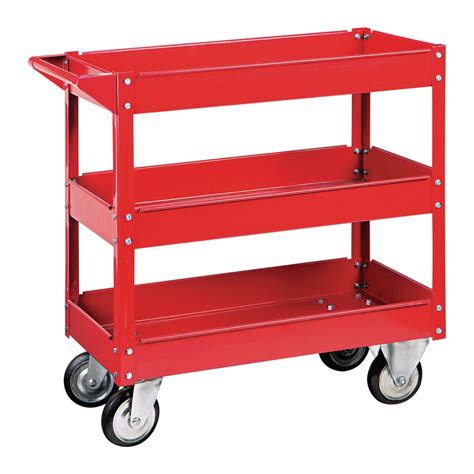 U.S. GENERAL 30 in. x 16 in. Three Shelf Steel Service Cart – Red – Item 06650 / 61165 / 62179 ...