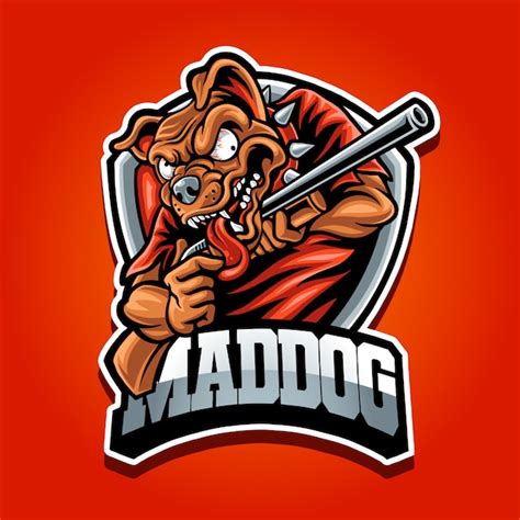 Premium Vector | Mad dog with gun mascot logo