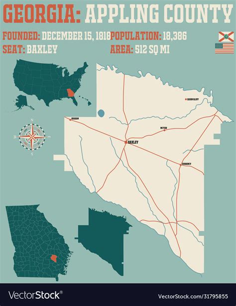Map appling county in georgia Royalty Free Vector Image