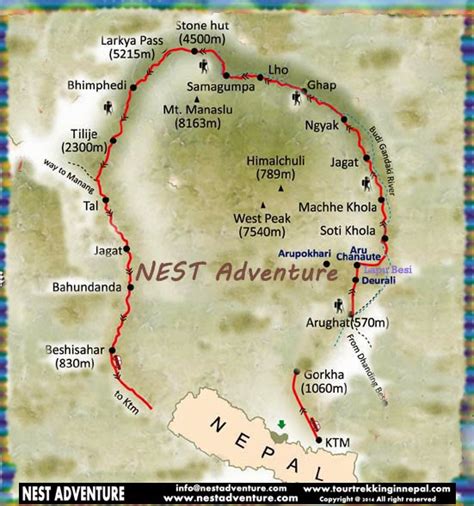 Manaslu Circuit Tea House Trek Nepal: Manaslu Trek Map