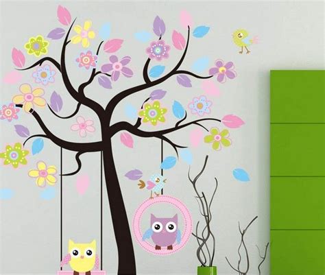 Large Wall Stickers Removable Wall Sticker Cute Cartoon Owl Blooms Dream Nursery Children'S Room ...