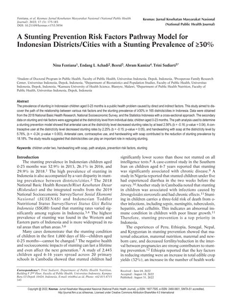 (PDF) A Stunting Prevention Risk Factors Pathway Model for Indonesian Districts/Cities with a ...