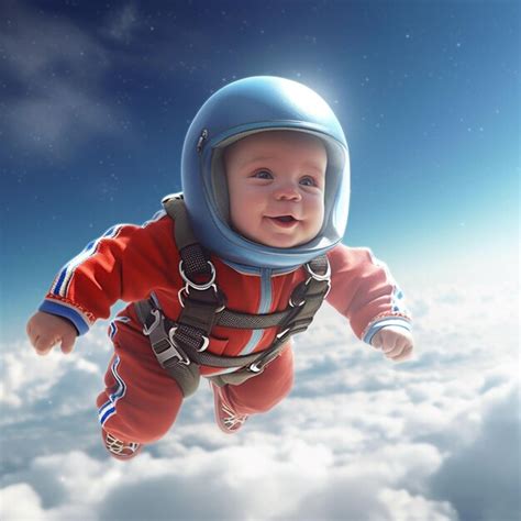 Premium AI Image | Cute baby skydiving