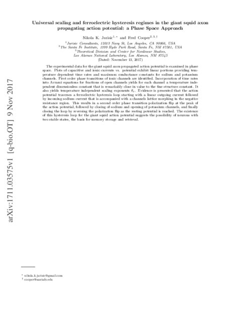 (PDF) Scaling and Hysteresis in Giant Squid Axon Action Potentials