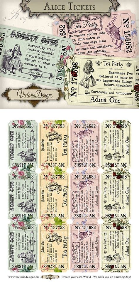 Alice in Wonderland Invitation Tickets, Printable Tickets, Tea Party Tickets, Digital Tickets ...