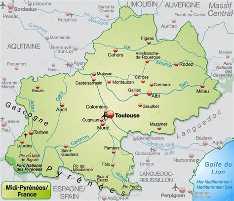 Map of Toulouse region - Toulouse region map (Occitanie - France)