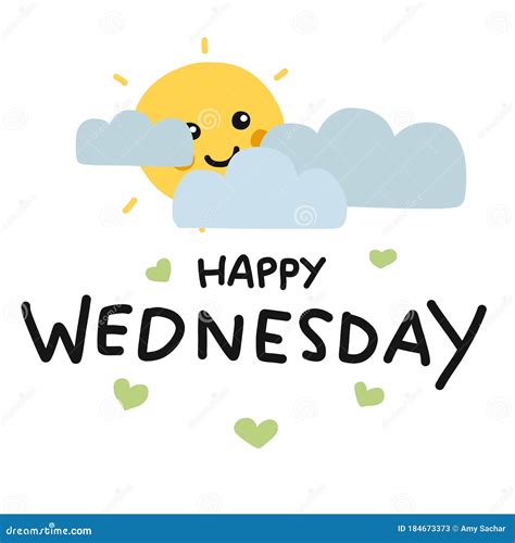 Happy Wednesday Cute Sun Smile and Cloud Cartoon Illustration Doodle ...