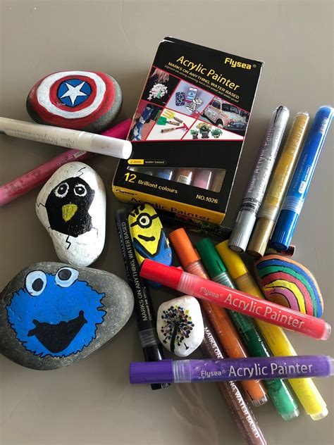 Art Rock Pen Paint Set - 12 Acrylic pen set, 1x black pen & rocks – playspy