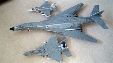 Giant LEGO B-1B Bomber Escorted by Fighters, Hawkeye Aircraft