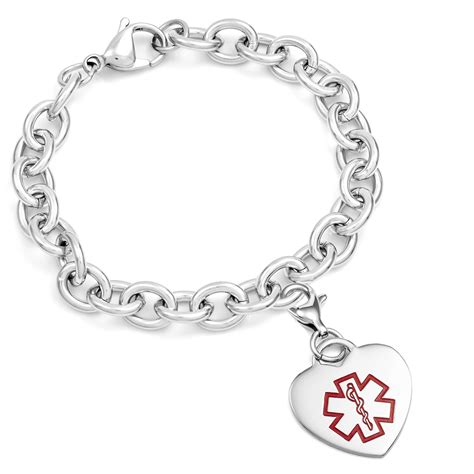 Stainless Steel Heart Link Medical Bracelet for Women