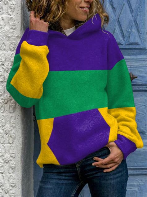 🔥Buy 3 Get 10% Off🔥Mardi Gras Purple Green And Gold With Pocket Print Hoodie