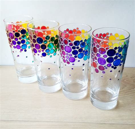 Rainbow Drinking Glasses Set of 4 Hand Painted Colored - Etsy