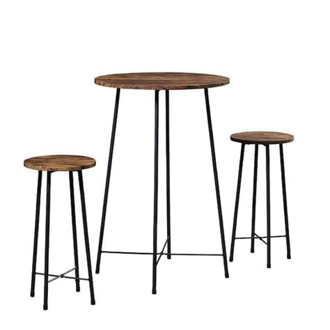 VECELO Dining Table Set 23.6 in. Round Brown Bistro Wood top with Metal ...