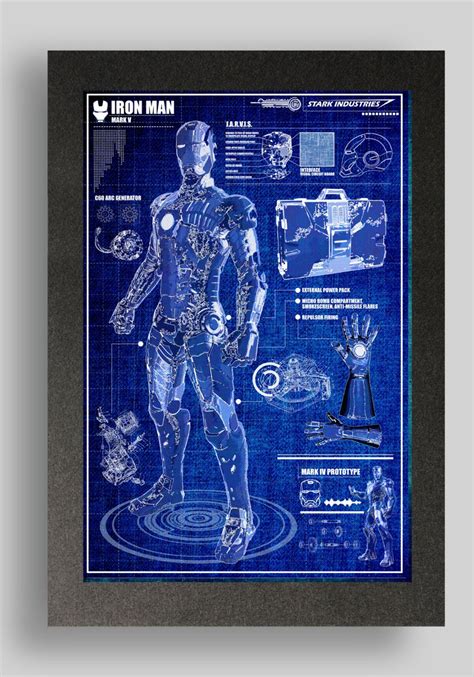 Iron Man Mark 5 Suit Blueprints 16x24 | Iron man armor, Iron man suit ...