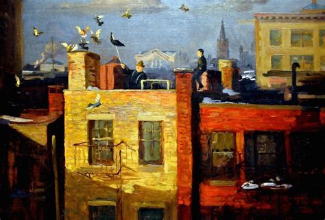 John French Sloan (American; Ashcan School, American Realism, 1871–1951): Pigeons, 1910. Oil on ...