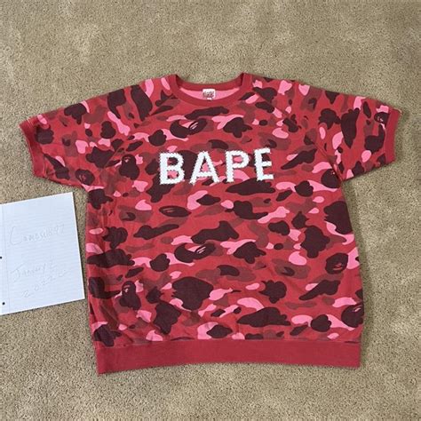 BAPE RED CAMO RHINESTONE SWAROVSKI SHORTSLEEVED... - Depop