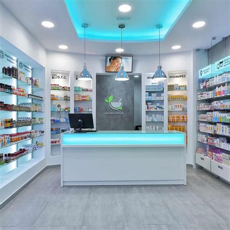 Popular display counter and cabinets in a pharmacy store