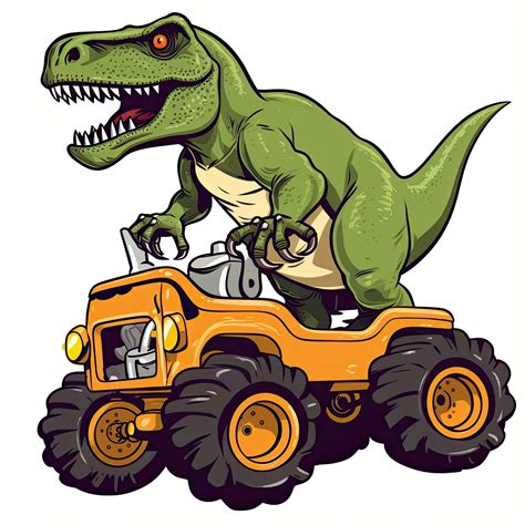 Tyrannosaurus dinosaur rides on a monster truck. TRex Riding Monster Truck clipart, AI Generated ...