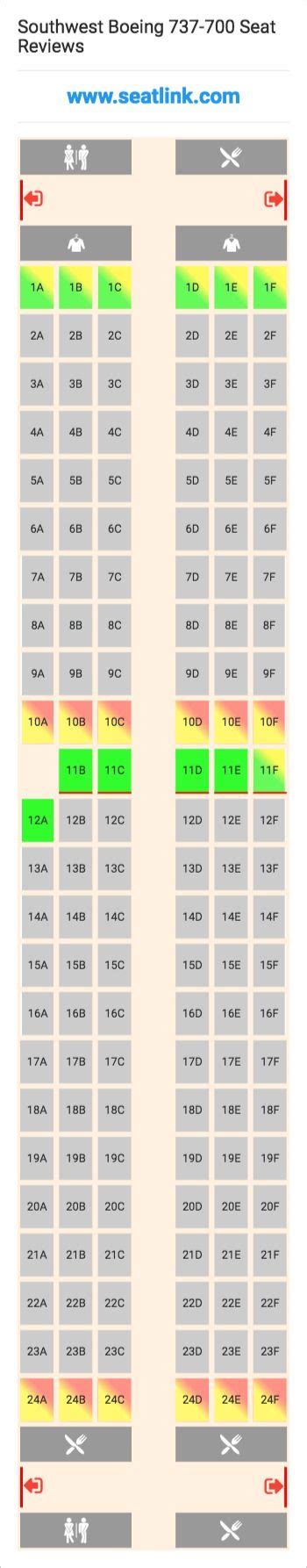 Southwest Boeing 737-700 (73W) Seat Map | Seating charts, Boeing, Chart