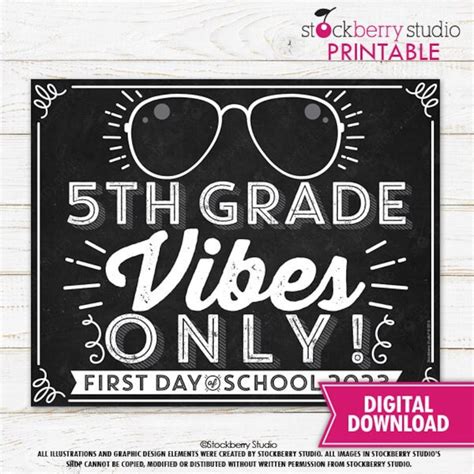 First Day of 5th Grade Sign Printable 5th Grade Vibes Only - Etsy