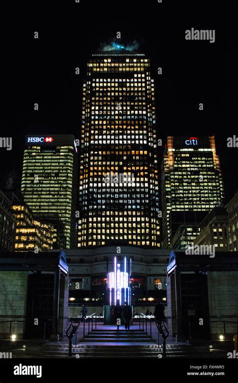 London Skyline by Night - Canary Wharf Stock Photo - Alamy