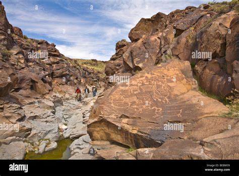 Hikers on tour of Little Petroglyph Canyon, on the China Lake Naval ...