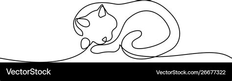 One line drawing cat sleeping with curled tail Vector Image