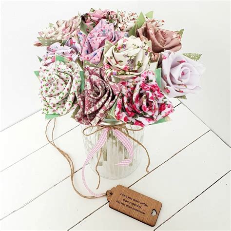 Roses 2nd Anniversary Cotton Flowers Vase Tag Option By Little Foundry