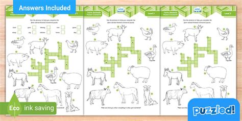 Farm Animals Crossword Puzzle Pack - Twinkl Puzzled - kids