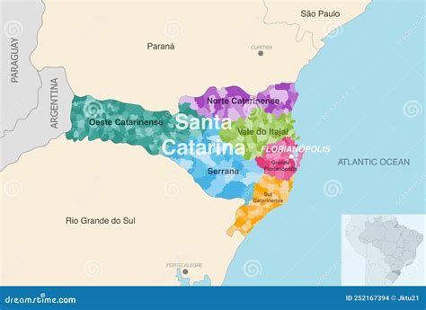 Brazil State Santa Catarina Administrative Map Showing Municipalities ...