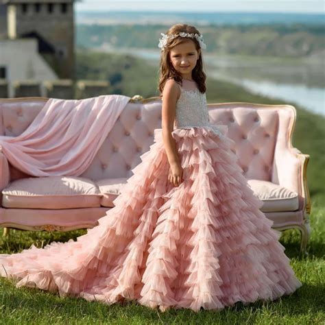 Gorgeous Pink Flower Girl Dresses for Wedding Layered Tulle Lace ...