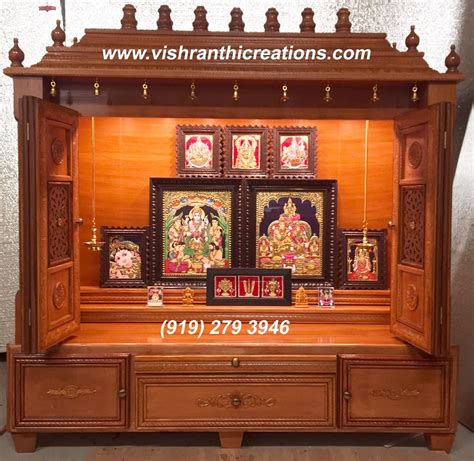 Wooden Pooja Mandir in USA by Vishranthi Creations | Pooja room design ...