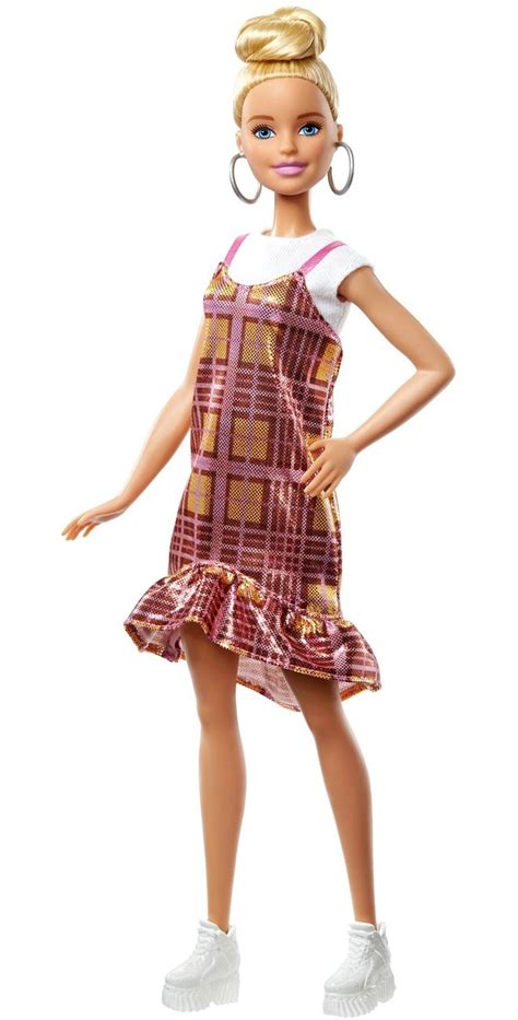 Barbie Fashionistas Doll 142 Blonde Updo Hair and Shimmery Plaid Dress