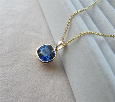 Blue Sapphire Square 14k Gold Necklace- Cushion Sapphire Simple ...