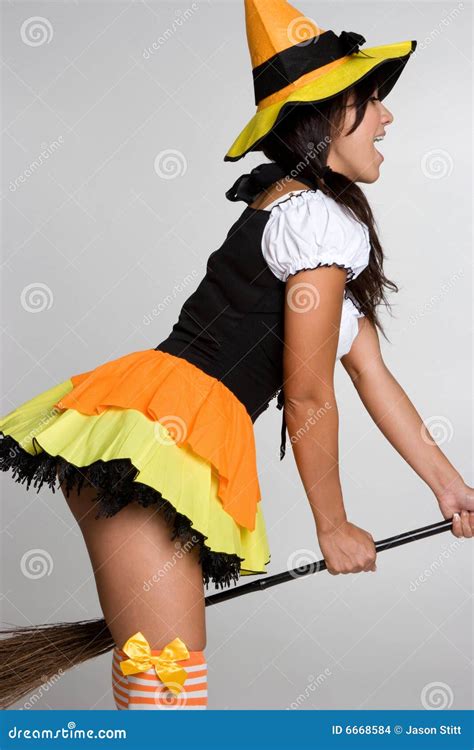 Witch Riding Broom stock photo. Image of fancy, outfit - 6668584