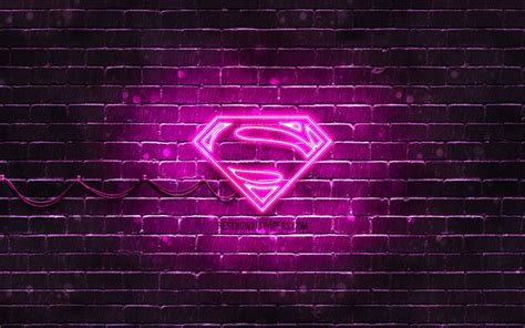 Download wallpapers Superman purple logo, 4k, purple brickwall, Superman logo, superheroes ...