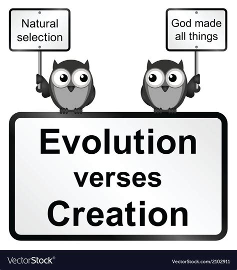 two owls sitting on top of a sign with the words evolution versus creation in front of them