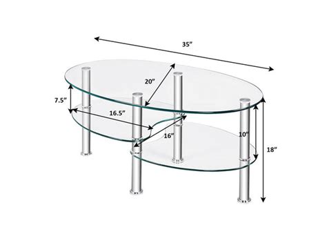 Costway Tempered Glass Oval Side Coffee Table Shelf Chrome Base Living Room Clear - Clear | Cracked