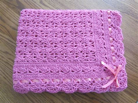 Pink Baby Afghan Crochet Crib Size Heirloom Lace Blanket