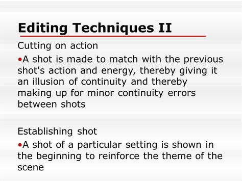 The Concepts and Techniques of Film Editing - 1031 Words | Presentation Example