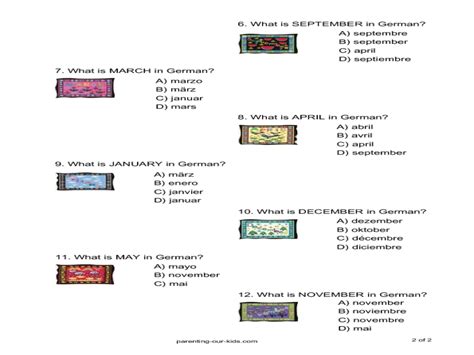 German Months of the Year Quiz Worksheet for 3rd - 12th Grade | Lesson Planet