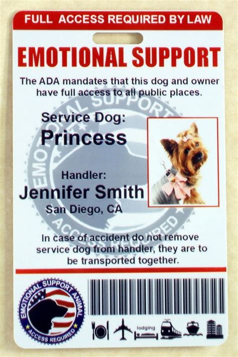 Free Emotional Support Animal Id Card Template