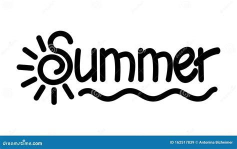 Summer. Handwritten Word Lettering. the Letter S in the Form of the Sun with Rays. Stylized Sun ...