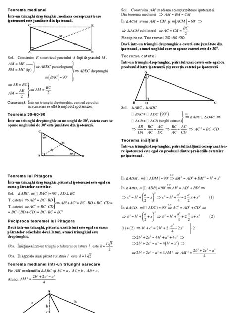 Teoreme in Triunghi Dreptunghic | PDF