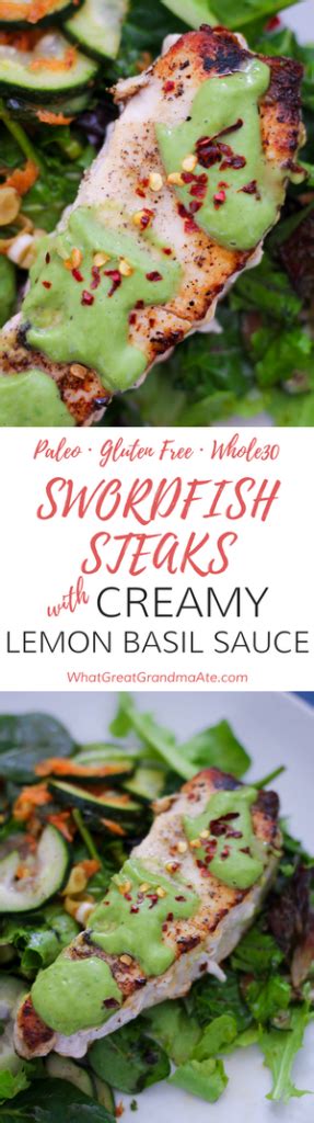 Swordfish Steak with Creamy Lemon Basil Sauce (Paleo, Whole30, Keto)